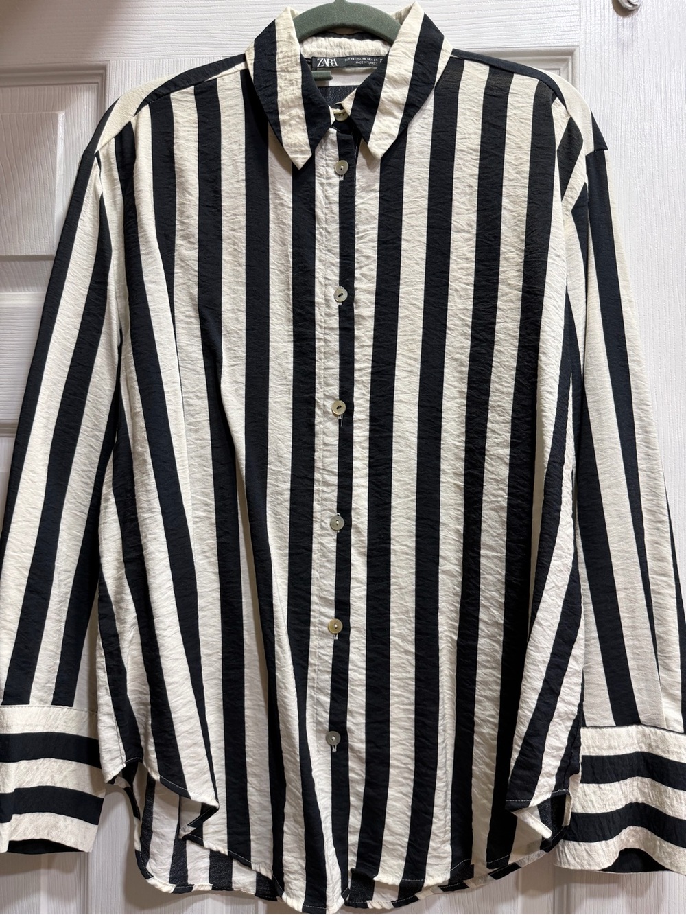 Zara Black and White Vertical Stripe Button-Down Shirt - Picture 3 of 5